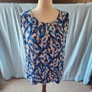 Jones Studio Blue and Black Abstract Blouse